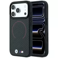 BMW M Kevlar Red Print Ring Metal Logo MagSafe apsauginis dėklas iPhone 18 Pro Max / 17 Pro Max telefonams, juodas