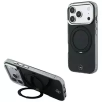 Mercedes Ring Stand Iconic Logo dėklas iPhone 18 Pro / 17 Pro telefonams su MagSafe, juodas