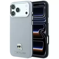 Karl Lagerfeld Grained Karl Head Metal dėklas iPhone 18 Pro / 17 Pro telefonams su MagSafe, pilkas