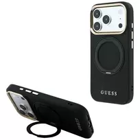 Guess GUE005670 telefono dėklas iPhone 18 Pro Max / 17 Pro Max, Ring Stand 360 Grained Classic Logo, MagSafe, juodas