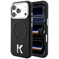 Karl Lagerfeld KF003257 Grained Embossed Ring & Kameo Logo MagSafe telefono dėklas iPhone 18 Pro / 17 Pro, juodos spalvos