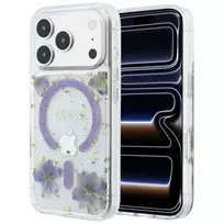 Guess GUE005781 Resin Flowers Glitter MagSafe dėklas telefonui iPhone 18 Pro / 17 Pro, violetinis