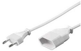 Goobay Ilginamasis laidas su Europlug kištuku, 2 m, balta, 2 m, maitinimo kištuko tipas C, maitinimo kištuko tipas C, H03VVH2-F, 250 V