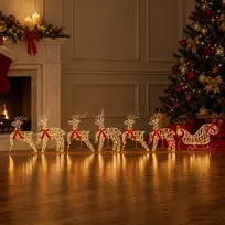Kalėdinis elnias su rogutėmis 7 vnt. 320 LED Šilta balta