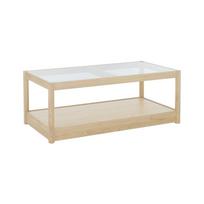 Natūralios spalvos kavos staliukas su stikliniu stalviršiu 60x120 cm Class – Ellos Home