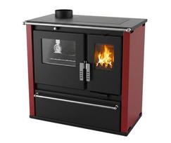 Malkinė krosnelė viryklė Verso CS Plus su nerūdijančio plieno orkaite ir plienine kaitlente, Raudona, Kairė, 7.7kW