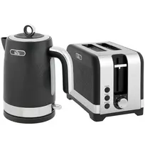 Virdulio ir skrudintuvo rinkinys, 1,7 l, 2200 W greitai užverdamas virdulys su termostatu, 2 riekių skrudintuvas, juodas