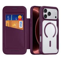 Magnetinis atverčiamas dėklas su kortelių laikikliu iPhone 18 Pro 17 Max 16 15 - Atsparus smūgiams PC dangtelis, stovas iPhone 18 Pro/17 Pro Large Hole vyšnia