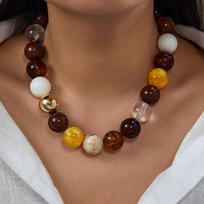 Chunky Dopamine Colorful Resin Bead Necklace for Women Y2K Aesthetic Rainbow Candy Pendant Necklace Statement Jewelry brown