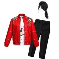 Filmo Michael Jackson Beat It Raudonas Švarkas Kelnės Perukas Vaikams Berniukams Helovino Gimtadienio Kalėdinės Šventės Kostiumas 140cm black