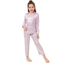 Pavasarinis & Rudeninis Satino Šilko Vaikų Pižamos Rinkinys - Ilgomis Rankovėmis, Plonas Stilius, Unisex 170 (150-160 cm) šviesiai violetinė spalva