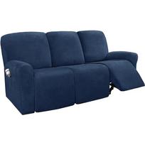 1 2 3 Seater Velvet Recliner Sofa Coverastic Sofa Protector  Relax Armchair Covers Couch Cover Stretch Slipcovers 1 seater blue