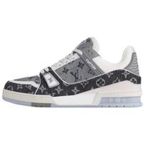 LOUIS VUITTON Trainer Cow Leather Low top Skateboard Shoes Unisex Black White 1ADHIZ 43 gray