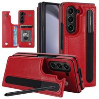 Suitable for Samsung Z Fold7 Folding Screen Mobile Phone Case Double Buckle Pen Slot Fold3 4 5 6 Card Solid Color Leather Case Galaxy Z  Fold 7 gray