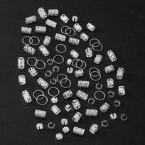 80 vnt. plaukų pynimo tuščiaviduris plaukų žiedas, dredų plaukų pynimo vamzdeliai, dredų karoliukai, plaukų papuošalai 80Pcs sidabras