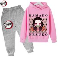 Demon Slayer Anime Tanjiro And Nezuko Kid Hoodie Sweatshirt Child Korean Kpop Street Style Sweatshirt Girl Streetwear Suit 150 pink
