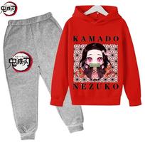 Demon Slayer Anime Tanjiro And Nezuko Kid Hoodie Sweatshirt Child Korean Kpop Street Style Sweatshirt Girl Streetwear Suit 100 gray