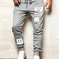 Ny-tag Men Sweatpants Pocket New York Geometric Tag Motif, Leg Block Letter Print, Side Pocket Drawstring Jogger Pants for Urban Street Looks 3XL pilka