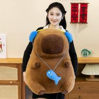 New earphones chef magic hat capybara doll leather pull throw pillow sleeping doll plush toy girl gift 30cm (390g) black