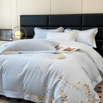 Golden Flowers Sea Embroidery Bedding Set Luxury Beige Cotton Duvet Cover Flat or Fitted Bed Sheet Pillowcases Solid Color 150x200cm 3pcs white