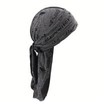 1Pc Men'S Vintage Tattered Faux Pirate Hat With Adjustable Tie - Blackdark Gray Rapper Scarf Bandana Stylish And Comfortable black
