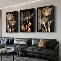 3 vnt., Juodos ir auksinės gėlės Sienos meno drobės tapyba svetainės dekoravimui - Modernus abstraktus dizainas, rėmo nereikia 50x70cmNo Frame