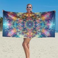 Luminous Mandala Beach Towel Mystical Vibrant Transcendent Boho Beach Blanket Spiritual Oversized Towel Sacred Geometry Tapestry 130x80cm gray