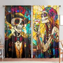 2 vnt. Spalvingas stiklinis langas Skeletas Meilė Spausdinta užuolaida Helovinui Namų dekoravimui - Strypo kišenė Langų apdaila Miegamajam 107cmX160cm X 2pcs