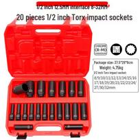 20-Piece Extended Hex Star Air Impact Socket Set 8-32mm for Auto Repair and Maintenance red