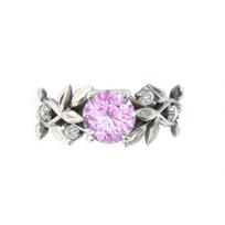 Elegant Princess Olive Leaf Engagement Ring Set with Diamond and Blue Zircon for Women No. 11 rožinė