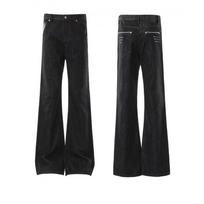 Mens Slim Straight Fit Raw Denim Jeans With Flared Hem Four-Thread Narrow Cut Embroidered Detail Mid-Rise Zip Fly XXXL black