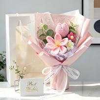 Handmade Crochet Tulip Bouquet - Knitted Yarn Floral Art, Perfect Creative Gift for Teacher's Day white