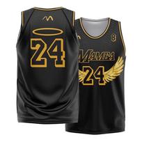 Mamba # 24 Kobe Memorial Basketball Shirt Black Gold Wings Halo Printed Serpentine Mesh Sleeveless Sports Vest for Fans S black