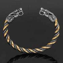 Vintage Norse Viking Dragon Stainless Steel Gold Plated Cuff Bracelet for Men gray