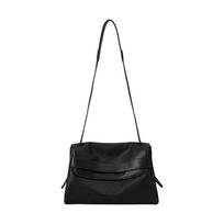 Leather Messenger Bag Retro Commuter Shoulder Bag Large Capacity Casual Tote Bag Underarm Crossbody Bag black