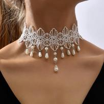 Retro Pearl Lace Choker Necklace: High-End, Versatile Clavicle Chain for Women gray