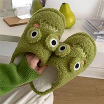 Fashion Women Faux Fur Slippers Cute Cartoon Frog Home Slipper Women Men Winter Warm Shoes Soft Plush Lovers Indoor House Floor Slides 42-43(26-26.5cm) beige