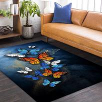 Vinatge Gold Butterfly Carpet for Living Room Bedroom Decor Modern European Retro Area Rugs Black Non Slip Mats Chair Cushion 80cm x 120cm