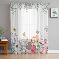 Ins Tropical Plant Palm Leaf Banana Leaf Flower Sheer Curtains Bedroom Living Room Voile Window Curtains Tulle Curtains Kid Room 135W x 274H(cm)