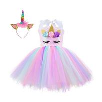 Žavinga vienaragės kostiumo suknelė mergaitėms su plaukų juostelės rinkiniu PinkColor,2T（85-95cm） white