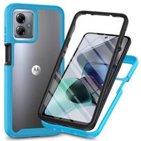 360 laipsnių pilnos apsaugos dėklas Moto G14 G54 G84 G24 G04 G04s E14 telefonui, skaidrus permatomas korpusas su ekrano apsauga, smūgiams atsparus telefono dėklas for Moto G14 šviesiai mėlyna spalva