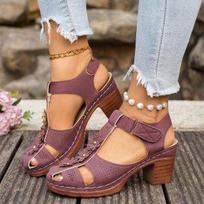 Baotou Chunky Heel Women's Shoes, New Style, Velcro Fastening, Casual, Openwork, Cool Shoes 43 raudona/violetinė