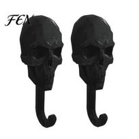 Dark Style Wall Mount 2Pcs 3D Printed Skull Hook, Gothic Mounted Hanger, Geometric Skeleton Room Decor Towel Key Hat Storage Hook for Bathroom black
