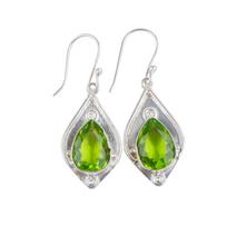 925 Sterling Silver Peridot Gemstone Jewelry Handmade Earrings 1.90  For Women EE-35-4 white