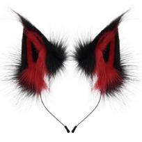 Dirbtinių kailių vilko/lapės/katės ausų lankelis Cosplay galvos apdangalas Kailinis gyvūno ausų lankelis Helovino Cosplay vakarėlio kostiumas Dovana raudona/juoda