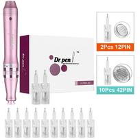 Dr.Pen M7W įkraunamas mikroadatinis rašiklis nuo raukšlių randų šalinimas nuo spuogų Derma Roller Micro Needle MTS Beauty odos priežiūra su 12 vnt adatų kasetėmis M7W+10Pcs 42PIN white