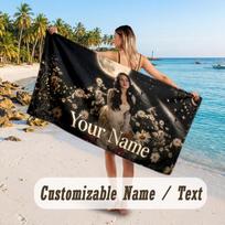 Custom Name Large Beach Towel,Lana Del Rey Quick Absorbent Towel For Outdoor Travel Poolside 70cmx140cm(27x55inch) black