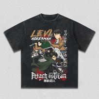 Attack on Titan Levi Ackerman Anime Printing T-shirt Men's Clothing Women's 2026 Summer Cotton Washed Short-sleeved T Shirt L gray