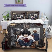 Death Note Patterned Pillowcase & Duvet Cover Set Anime Style 3-Piece Bedding Decor for Bedroom Great Gift for Fans YUN6516 EU Single 135*200cm/53x79in 3pcs gray