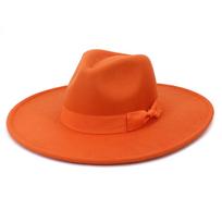 Unisex mados platus vilnos diržas plokščias viršus Fedora Hat Party Church Hats Cap oranžinė